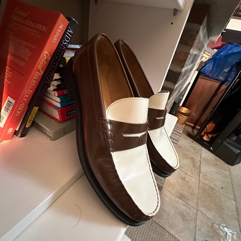 Zara Brown and Cream Leather Penny Loafers - Picture 4 of 14